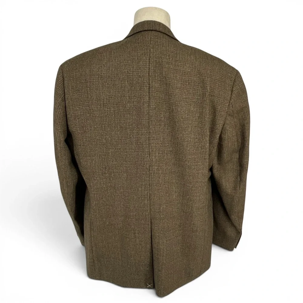 Chaps Est‎ 1978 Mens 46R Brown 100% Wool Micro Check 2 Button Blazer Sport Coat